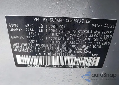 2025 Subaru Outback Onyx Edition from USA, damaged, VIN 4S4BTALC6S3106364